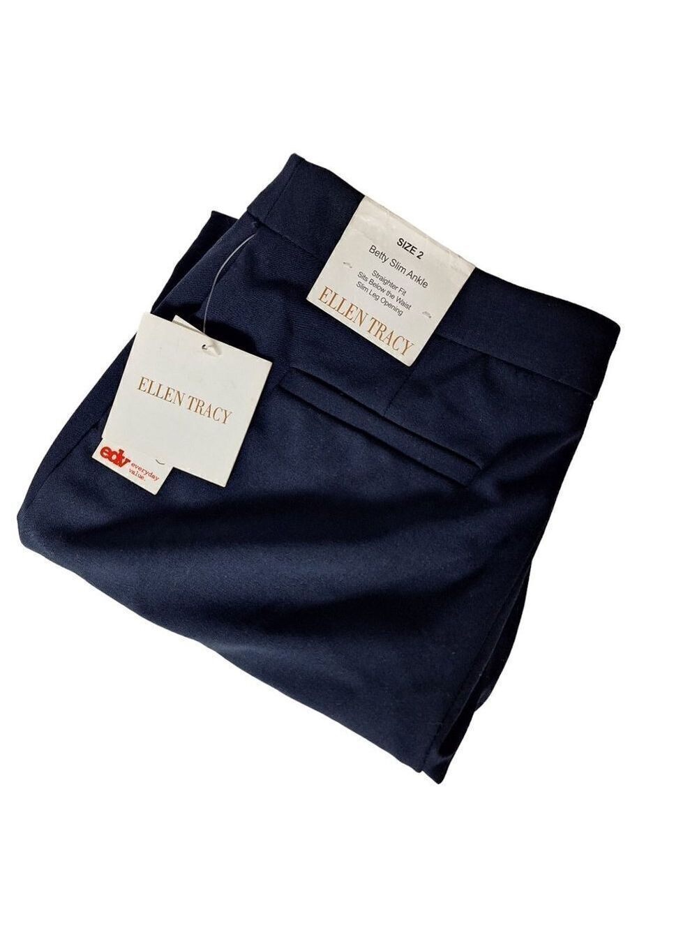 Ellen Tracy Betty Slim Ankle Pants Navy Blue Size 2